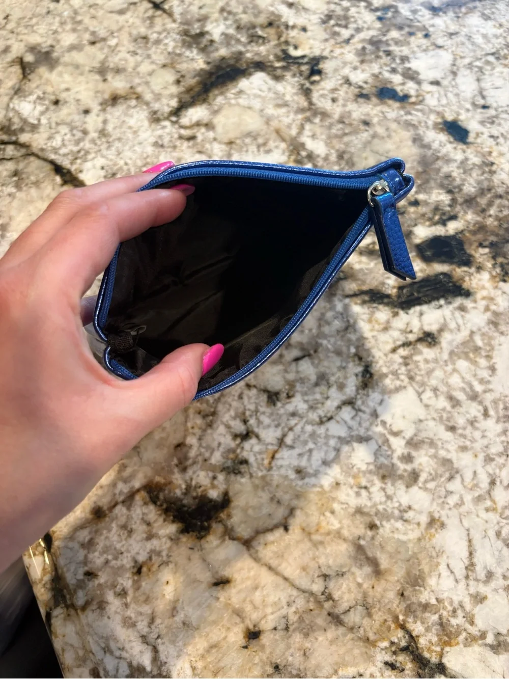 Dr. Brandt Metallic Sapphire Blue Cosmetic Pouch
